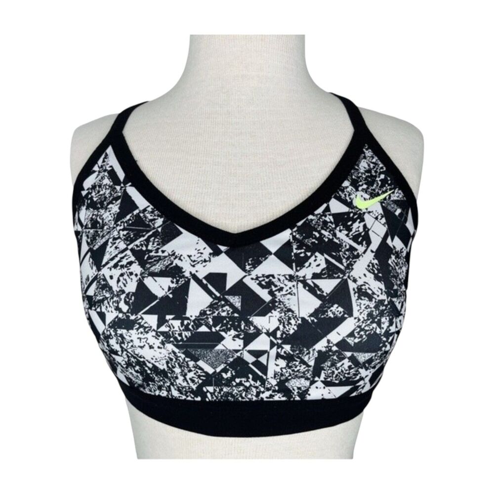 Nike Dri-FIT Pro Indy Neon Dot Sports Bra * sz L * Black & White Graphic Print